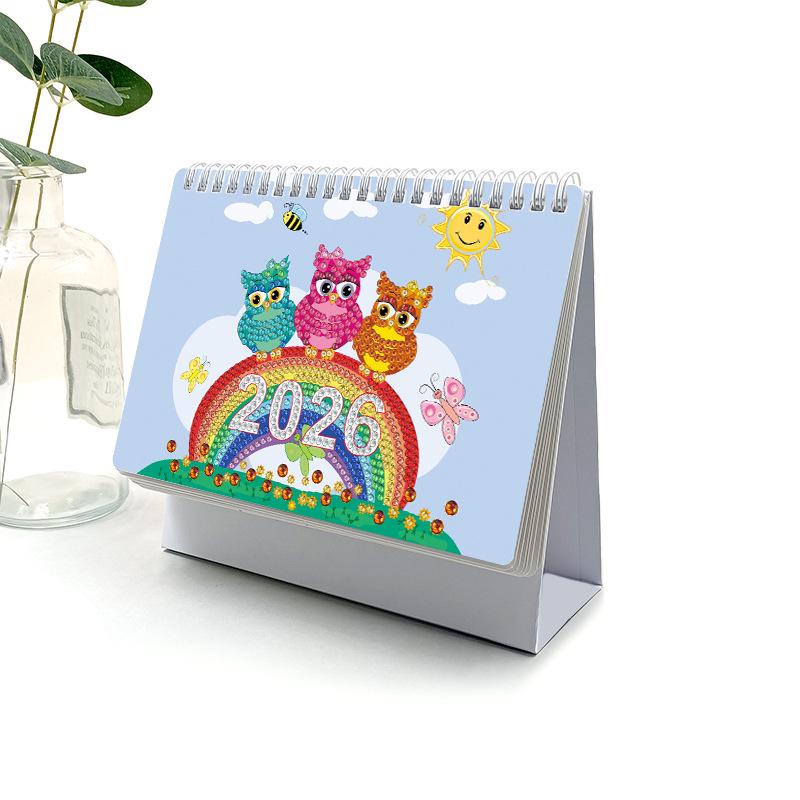 2026 DIY Diamond Painting 13-Page Desk Calendar with Cartoon Designs
