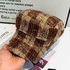 Hat fashionable retro octagonal hat beret small fragrant forward brown equestrian hat plaid autumn and winter girl temperament