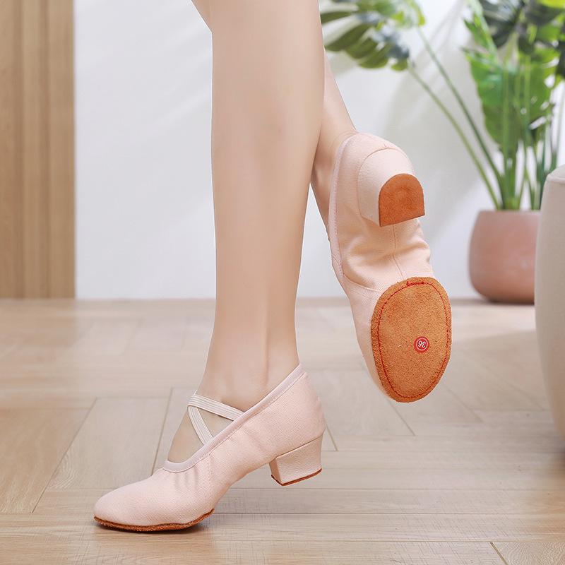Женские танцевальные туфли без шнурков на каблуке - Мягкая подошва для балета, йоги, танца живота, для взрослых, для преподавателей и практики.