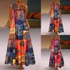 Women Plus Size Print Daily Casual Sleeveless Vintage Bohemian V Neck Maxi Dress
