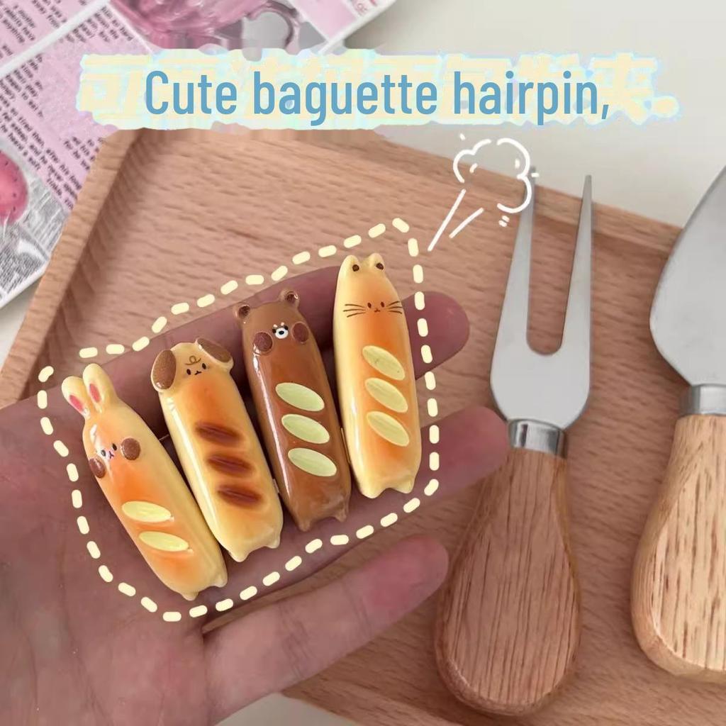 "Cartoon Baguette Hairpin: Cute Bear & Rabbit Hair Accessories for Girls"