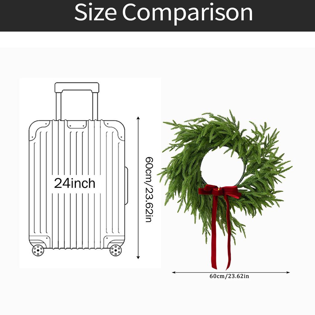 Искусственный рождественский венок из норфольской и кедровой хвои с бархатным бантом – Реалистичное искусственное праздничное украшение для входной двери для использования в помещении и на улице