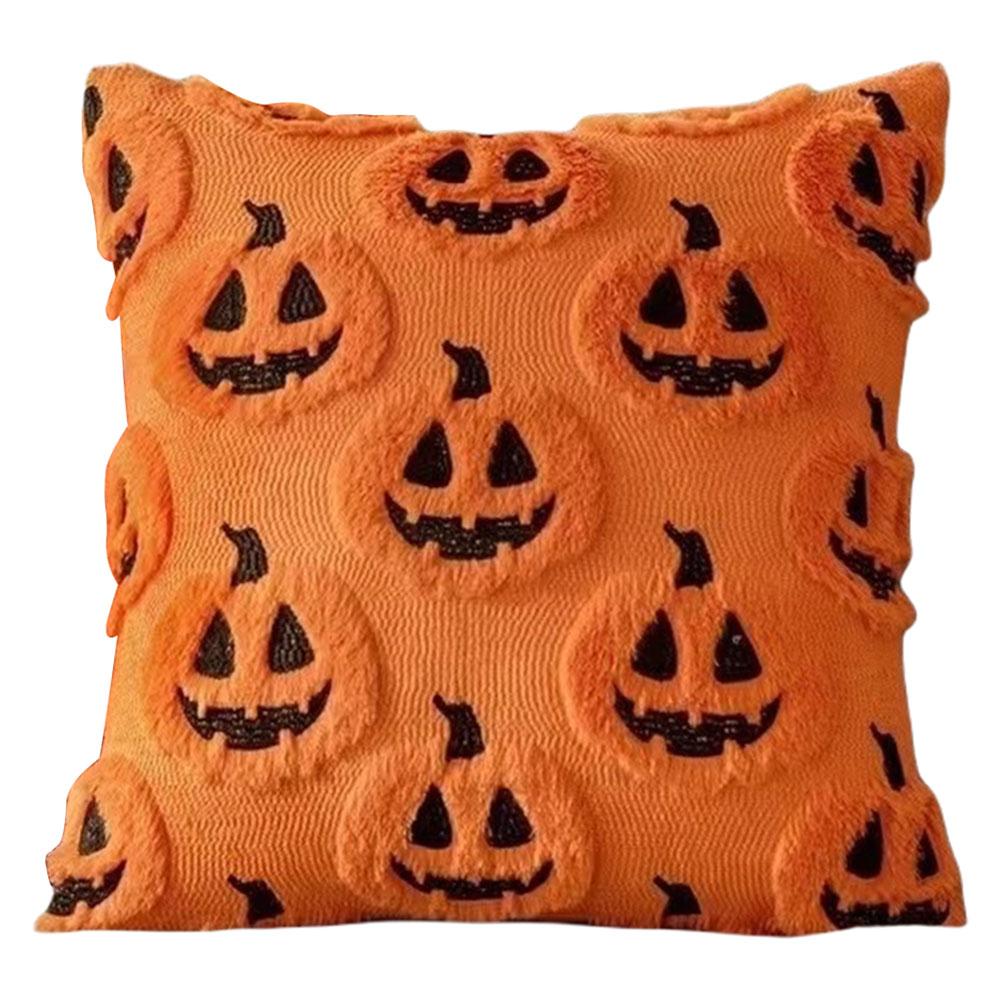 Halloween Plush Faux Fur Pillowcase Comfortable Ghost&Pumpkin Pillow Cover Throw Pillow Cover for Sofa Couch Bed Living Room