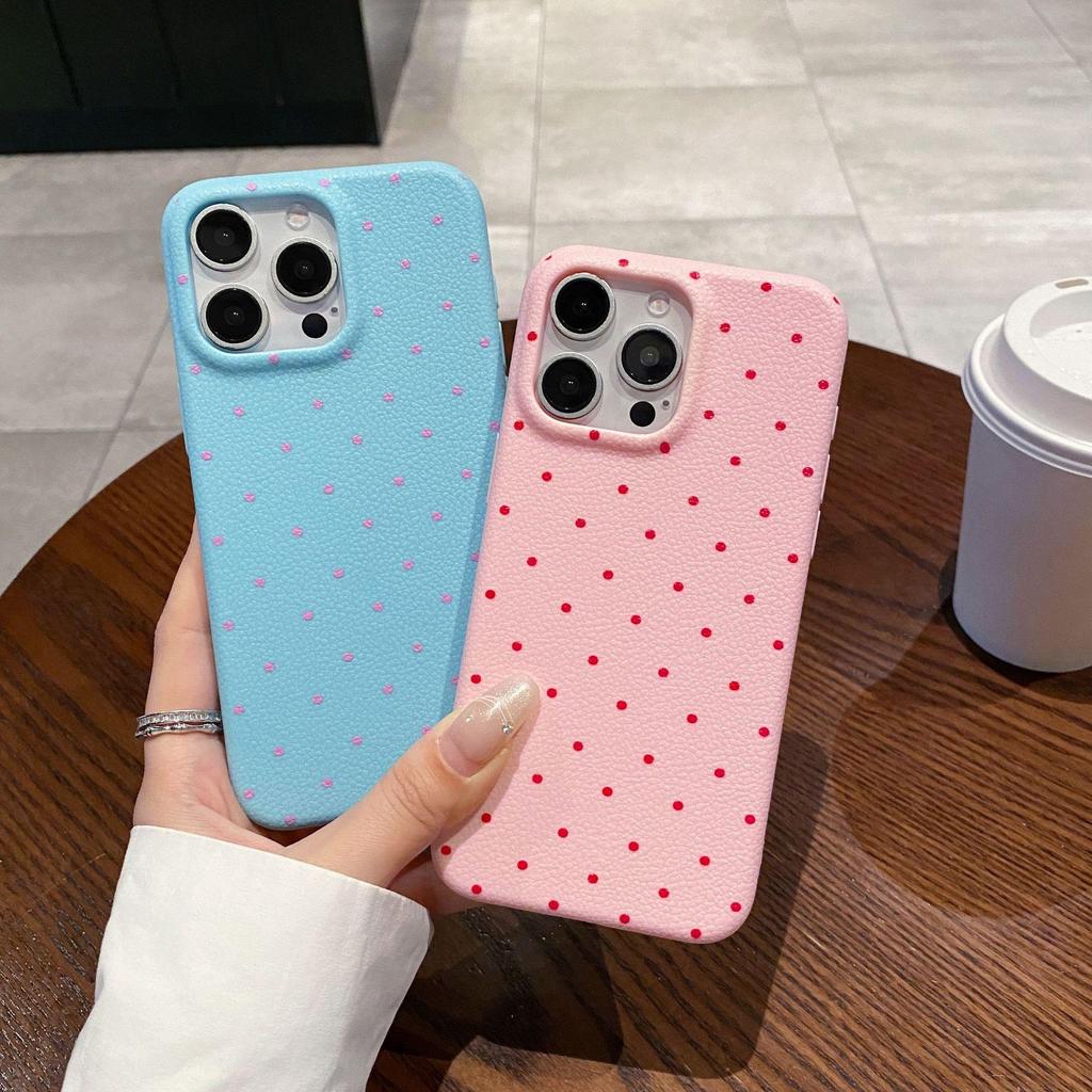 Polka Dot Leather Texture Full Coverage Soft Shell Case for iPhone 12/13/15/16 Pro/Max