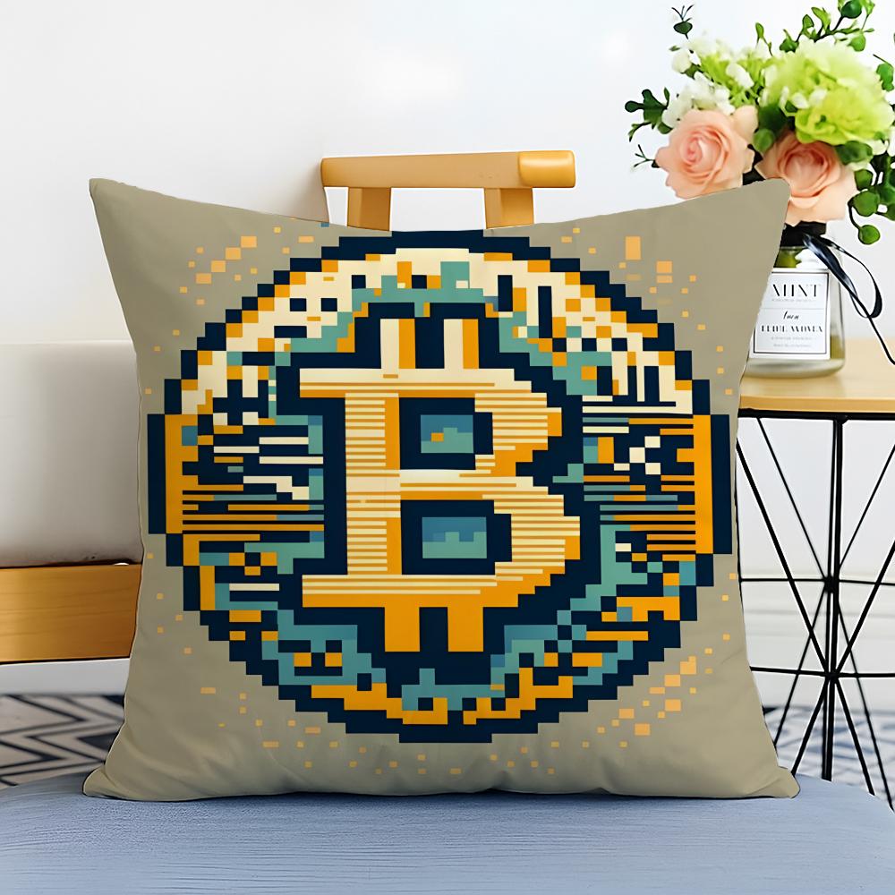 Simple Casual Fashion Digital BBitcoin Cushion Cover Washable Linen Pillowcase Soft for Sofa Bed Cozy Home Room Decor