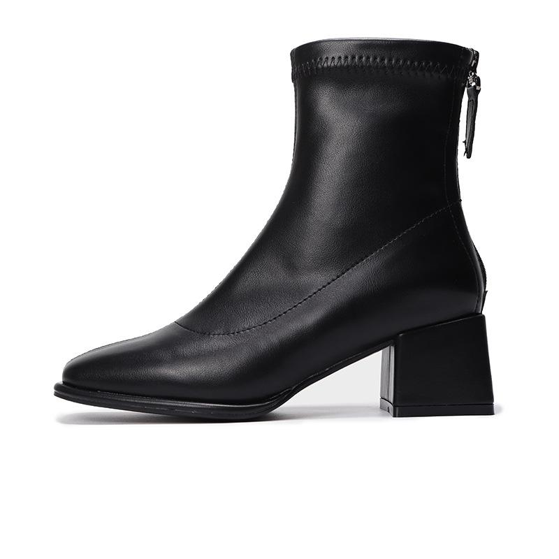 Fashion Thick Heel Women 1 Boots Platform Ankle Boots 2024autumn Square Toe Ladies Shoes Winter Fur Female Booties Botas De Mujer