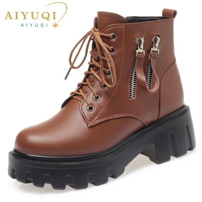 Женские зимние ботинки на платформе, большие размеры, модные женские зимние ботинки из натуральной кожи, шерстяные теплые женские ботильоны