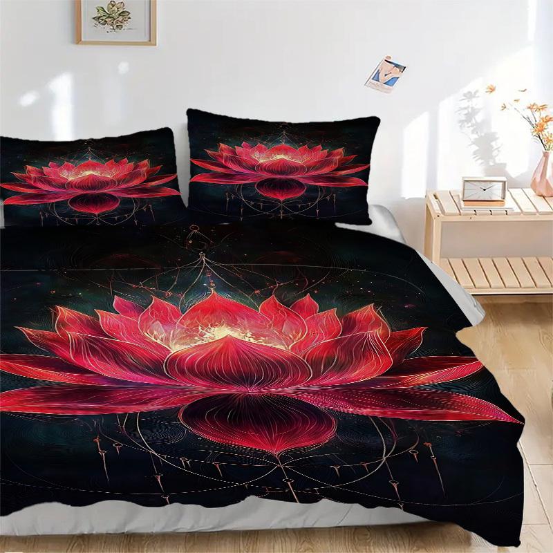 3pc Lotus Mandala Cover Set - 1 Quilt Cover + 2 Pillowcases, All Seasons Bedroom Setting, Perfect for Home031
