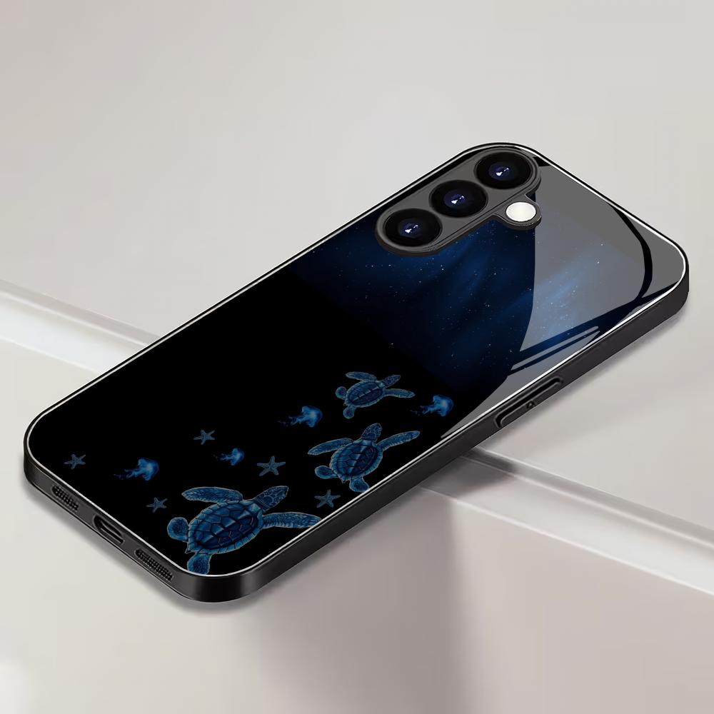 Sea Star Turtle Tempered Glass Phone Case Suitable for Samsung Galaxy S26 S25 S24 S23 S22 S20 FE/Ultra/Plus Anti Drop Rear Cover