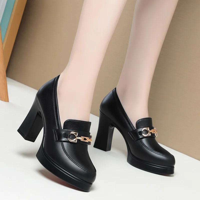 Весенние туфли на высоком каблуке, женские туфли-лоферы в британском стиле с острым носком на толстом каблуке, женские элегантные туфли-лодочки Zapatos Para Mujer