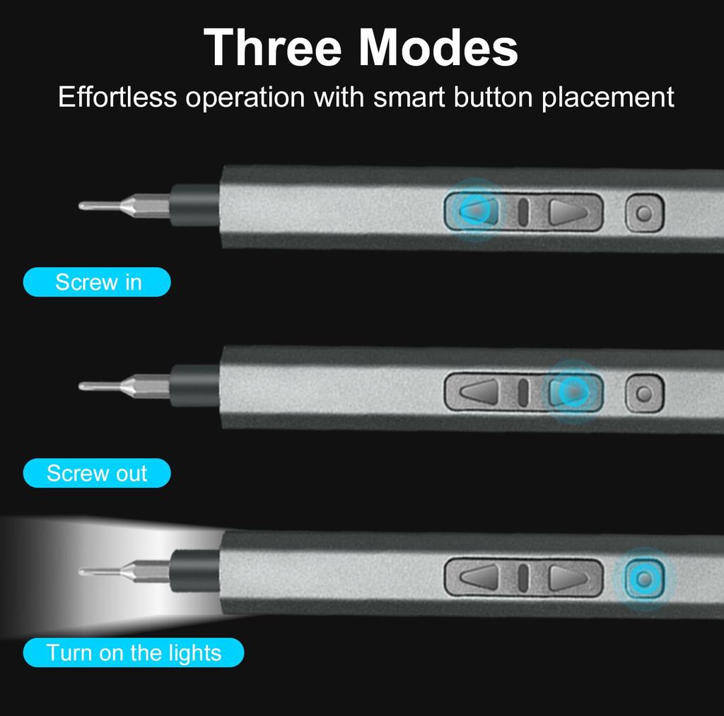 AMZDIGI Электрическая прецизионная отвертка Максимальный крутящий момент вперед и назад Светодиод для инструментов для самостоятельного ремонта Набор 30-в-1, 2 уровня крутящего момента, 3 Н·м, Форма ручки, Выдвижная