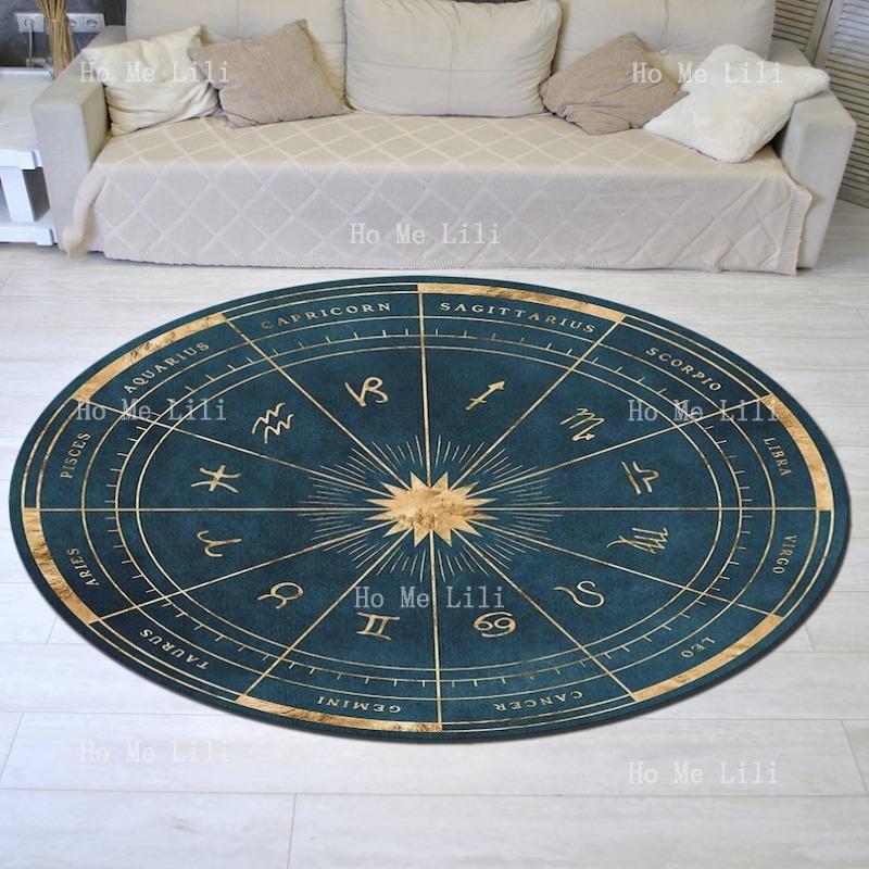 Rugs Horoscope Mat Astrology Design Zodiac Decor Sun Moon Star Gift Round Tarot Rug