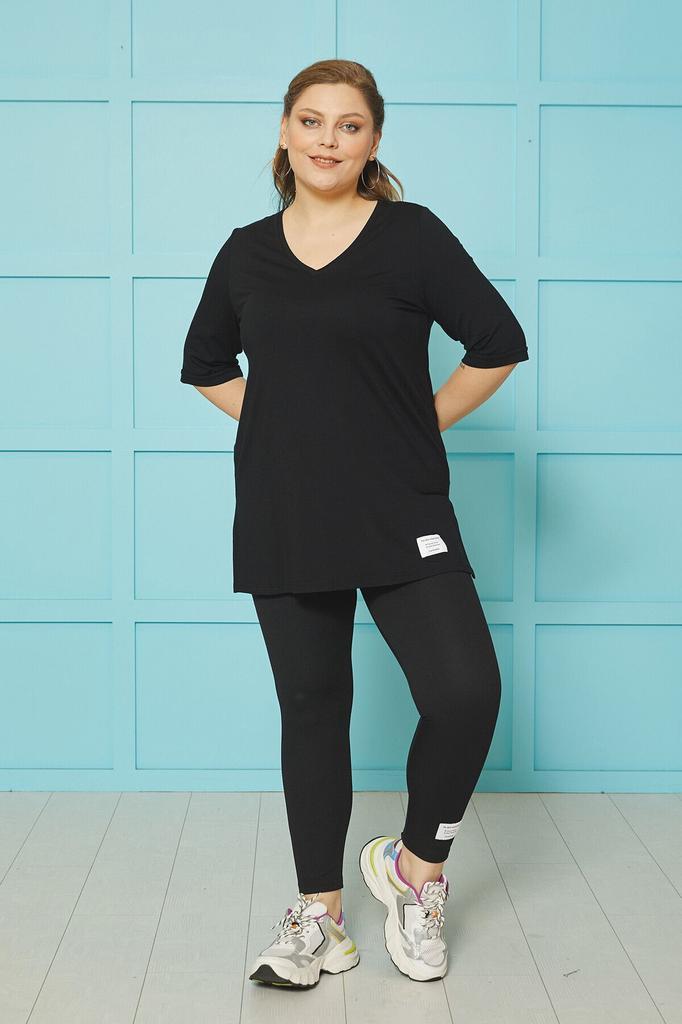 Женская стильная футболка большого размера, свободная базовая футболка с v-образным вырезом