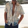 Men's Summer New Loose Print Short Sleeve Shirt Cardigan Beach Shirt