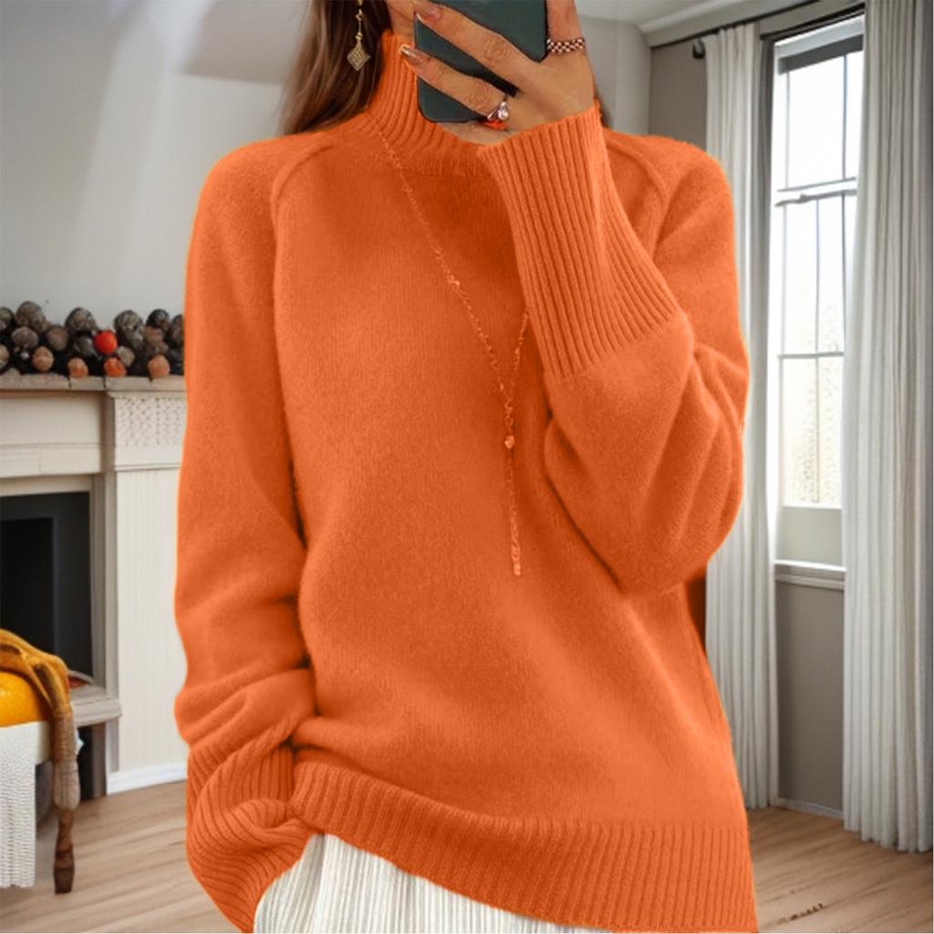 Женский модный свитер с высоким воротом, однотонный трикотажный свитер, повседневный свитер