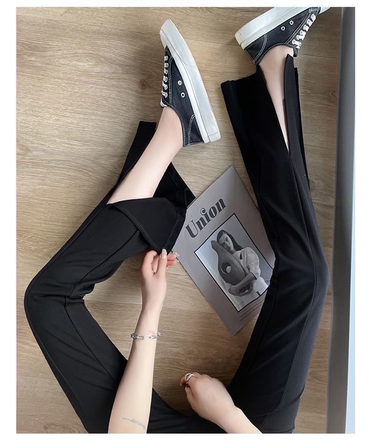 Черные расклешенные брюки с высокой талией для женщин - утягивающие, весна/осень, большие размеры, легкий дизайн с разрезом спереди