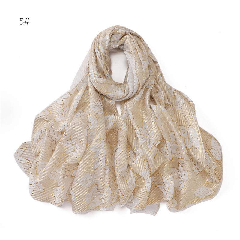 80*180cm Women Leaf Striped Cotton And Linen Long Hijab Fashion Scarf Lady Wraps Shawls Muslim Headband Islamic Scarves