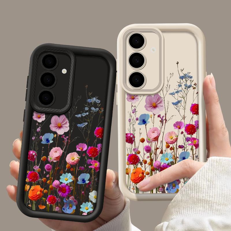 Мягкий ТПУ чехол для телефона Samsung Galaxy S24 S25 Ultra S23 S22 Plus S23 FE A55 A54 A15 A56 A16 A53 5G с рисунком цветов, задняя крышка