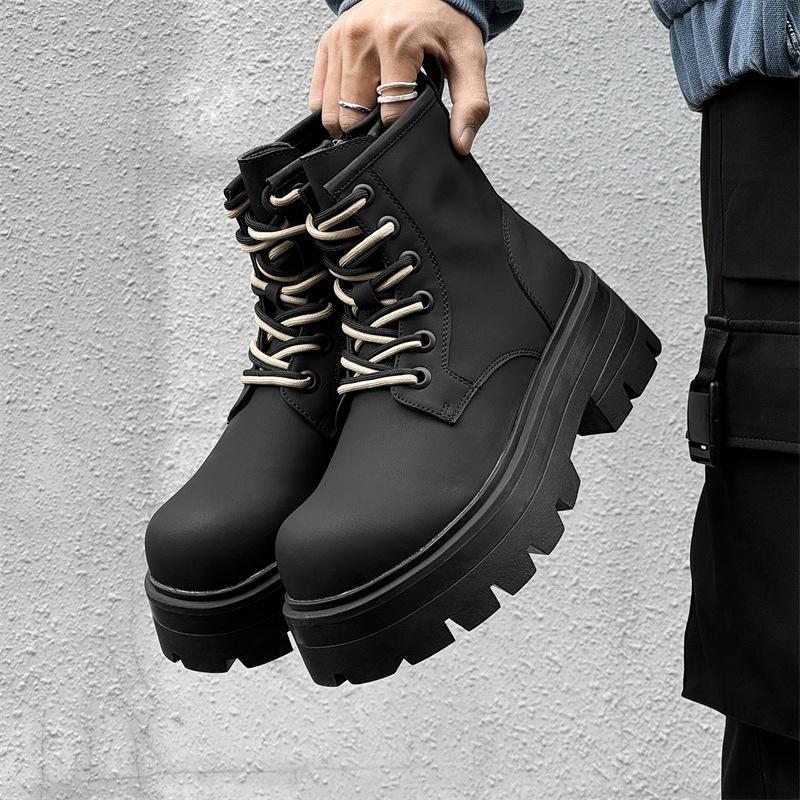 Men Fashion Stage Nightclub Platform Boots Designer Original Leather Shoes Cowboy Autumn Winter Boot High Motorcycle Botas Male