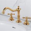 Tuqiu Basin Faucet Brass Gold Bathroom Faucet Antique Sink Faucet 3 Hole Double Handle Hot & Cold Wash Faucet Water Tap