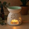 White Ceramic Oil Burner - Floral Teal Well