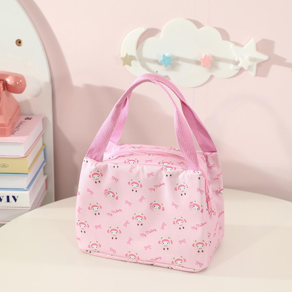 Portable Bento Bag With Insulation For Girls Featuring Kuromi And Melody Printed Oxford Cloth For School And Work