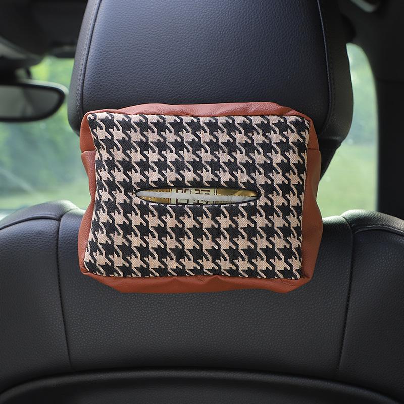 Houndstooth Knitted Leather Hanging Multifunctional Car Home Tissue Box