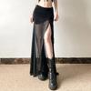 Black Mesh Skirts for Women Summer Sexy Split Long Skirt Y2k Gothic Stlye Female Clothing Trendy Streetwear