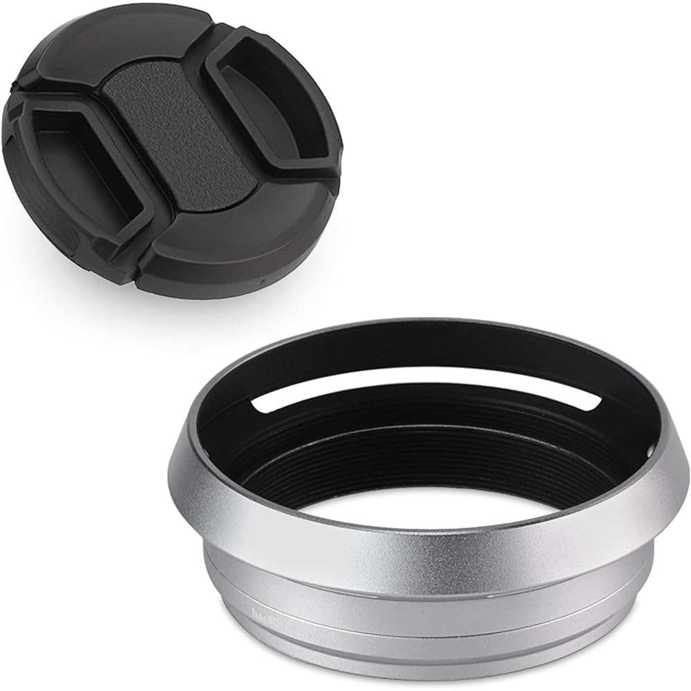 Haoge LH-X53W Lens Hood with Adapter Ring Cap, for Fujifilm Fuji FinePix X70 X100 X100S X100T X100F X100V Cameras, Silver
