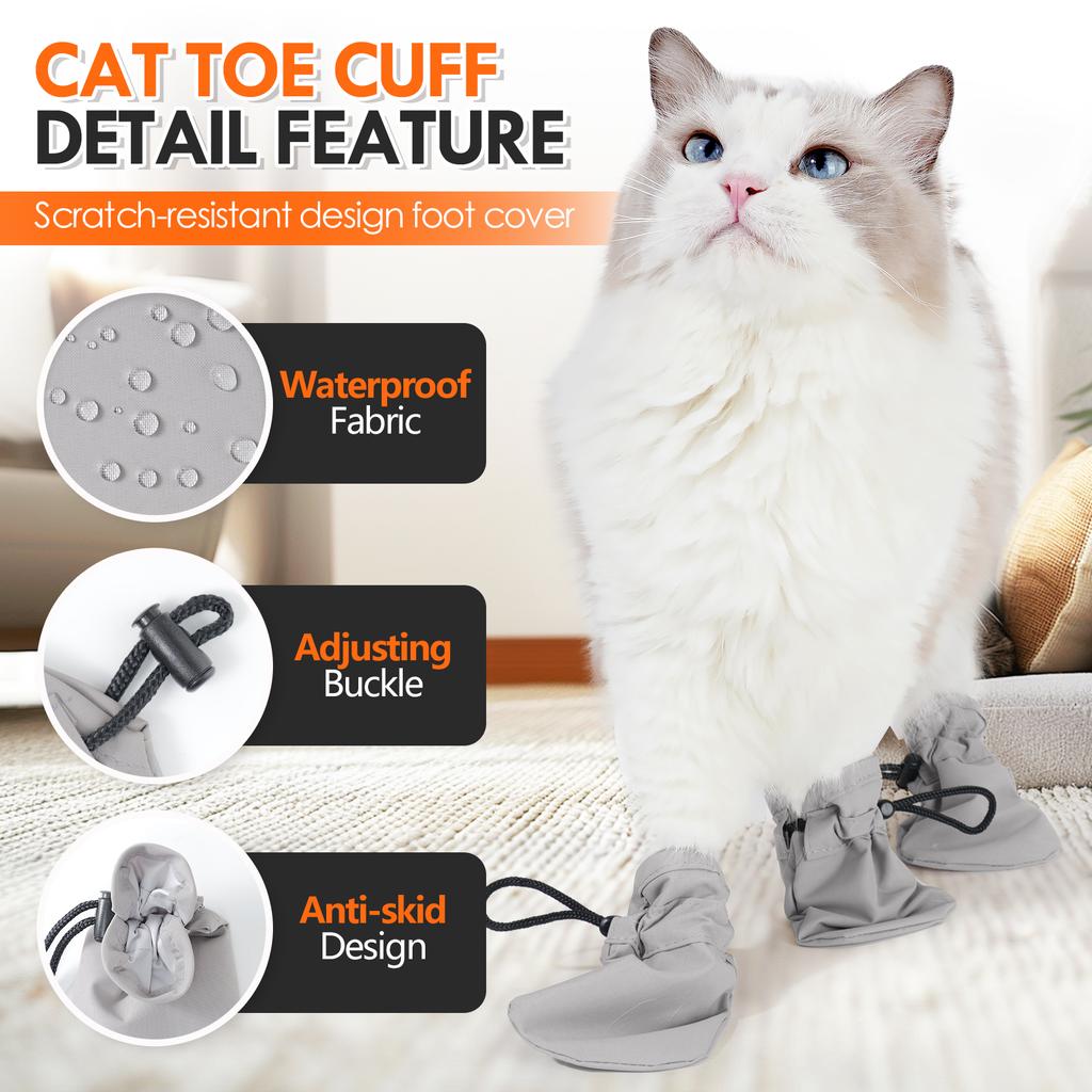 Adjustable Drawstring Anti-Scratch Cat Boots, Waterproof Pet Paw Cover for Bathing & Nail Cutting