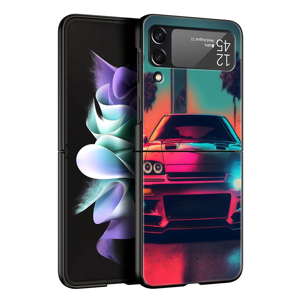 For Samsung Galaxy Z Flip 3 4 5 Hard Black Folding PC Phone Case Sports Car JDM Tokyo drift F1 Luxury For Samsung Z Flip3 Cover