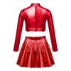 Girls Glossy Metallic Dance Set Long Sleeve Sequin Crop Top and Short Skirt Figure Skating Costume