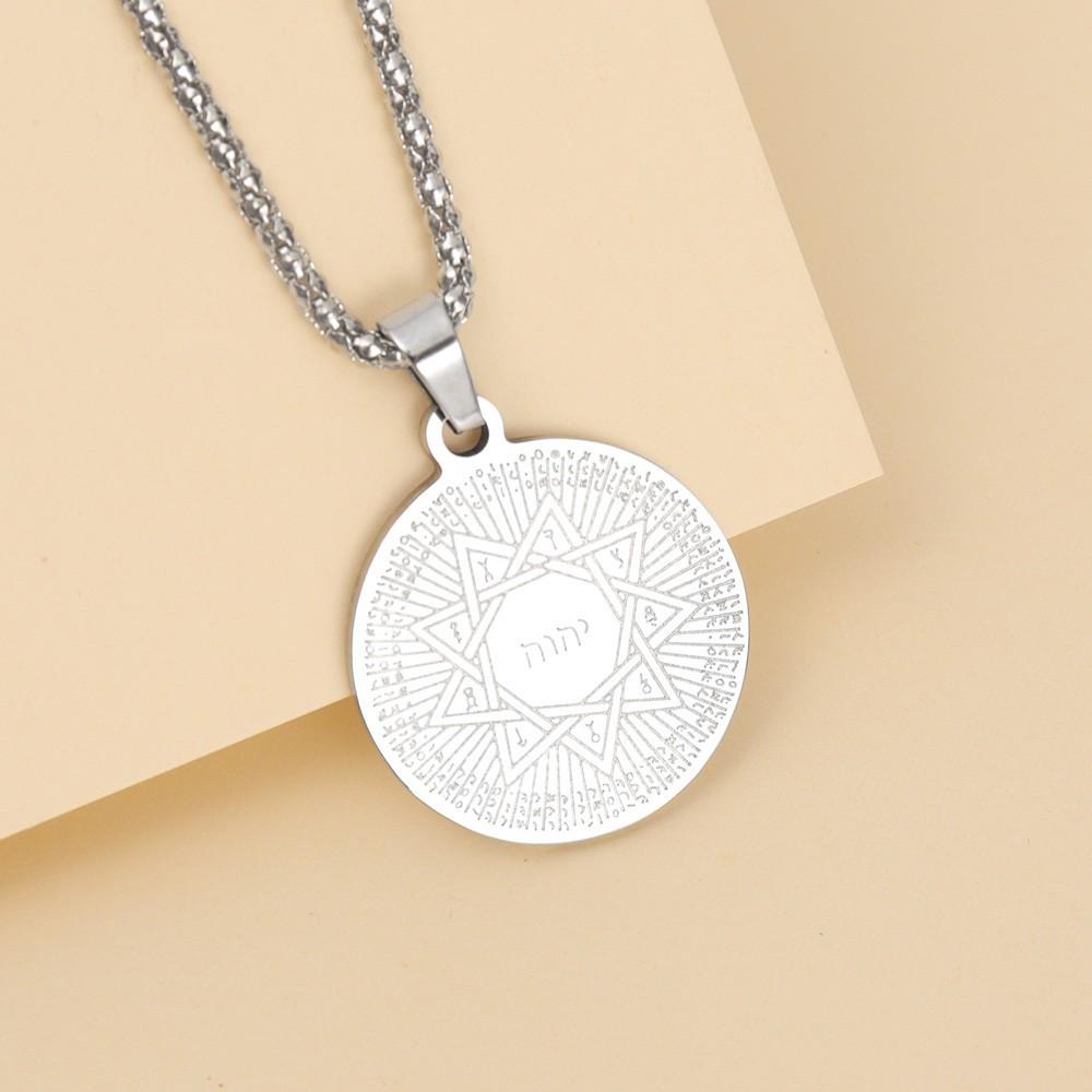 European and American Nine-pointed Star Rune Pendant Necklace Round Plate Necklace Accessories