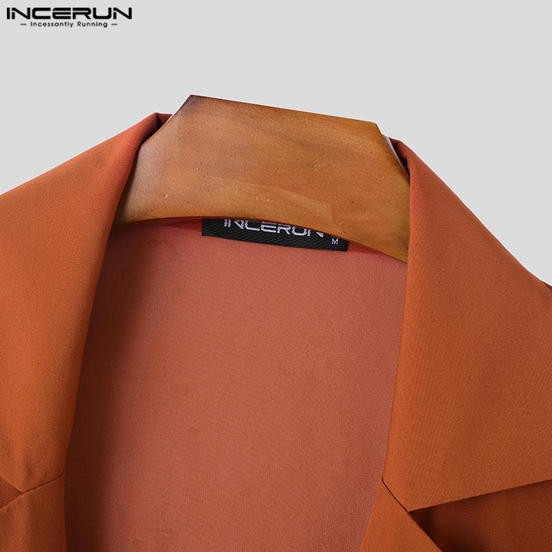 INCERUN Мужские рубашки с длинным рукавом и лацканами на пуговицах из сетки