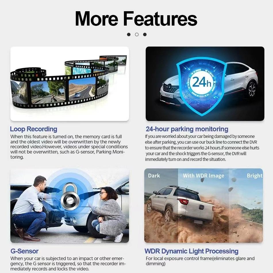 10-дюймовый потоковый мультимедийный видеорегистратор для вождения, зеркало заднего вида, три объектива, WiFi, высокое разрешение, сенсорный экран заднего вида