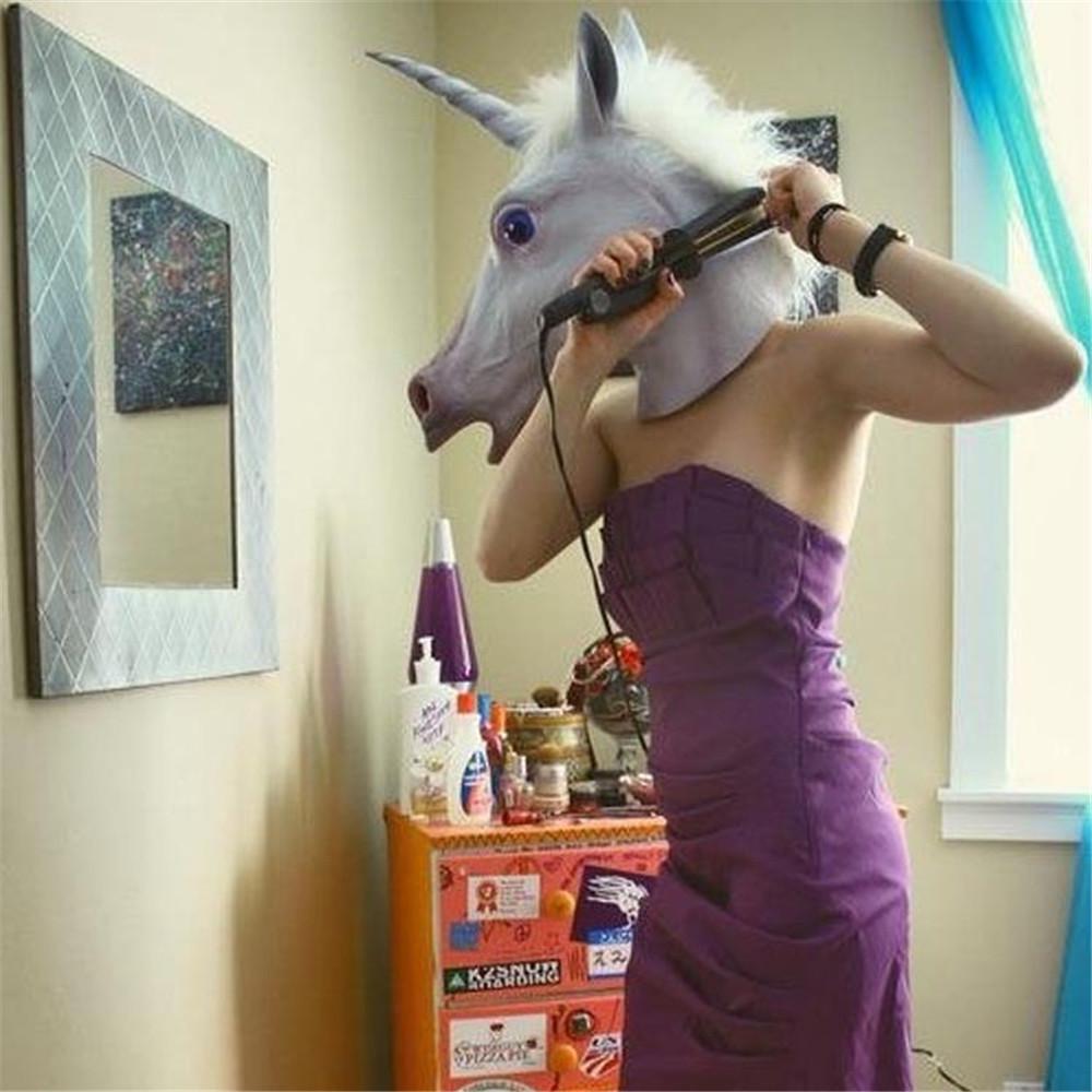Новинка, латексные маски с головой единорога, забавный костюм для Хэллоуина, аксессуары для вечеринок