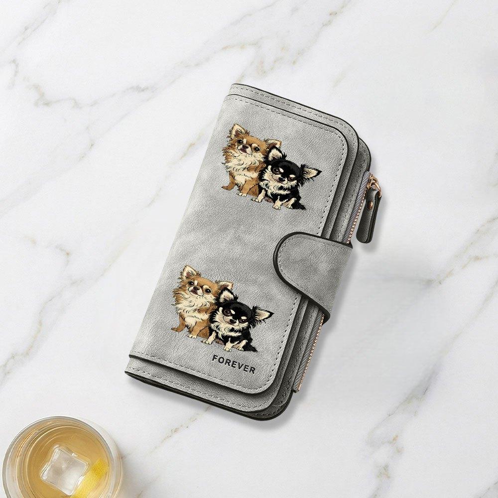 Cute long-haired Chihuahua twin print long wallet, multifunctional portable snap-button coin purse, unisex, suitable as a birthday gift and for