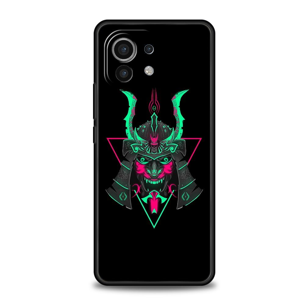Чехол для Xiaomi Poco X4 X3 NFC F3 F4 M3 M4 Mi Note 12T 10 11 Ultra 11T 13 Pro 10T 12 Lite 9T 5G Мягкий чехол Samurai Oni Mask неоновая
