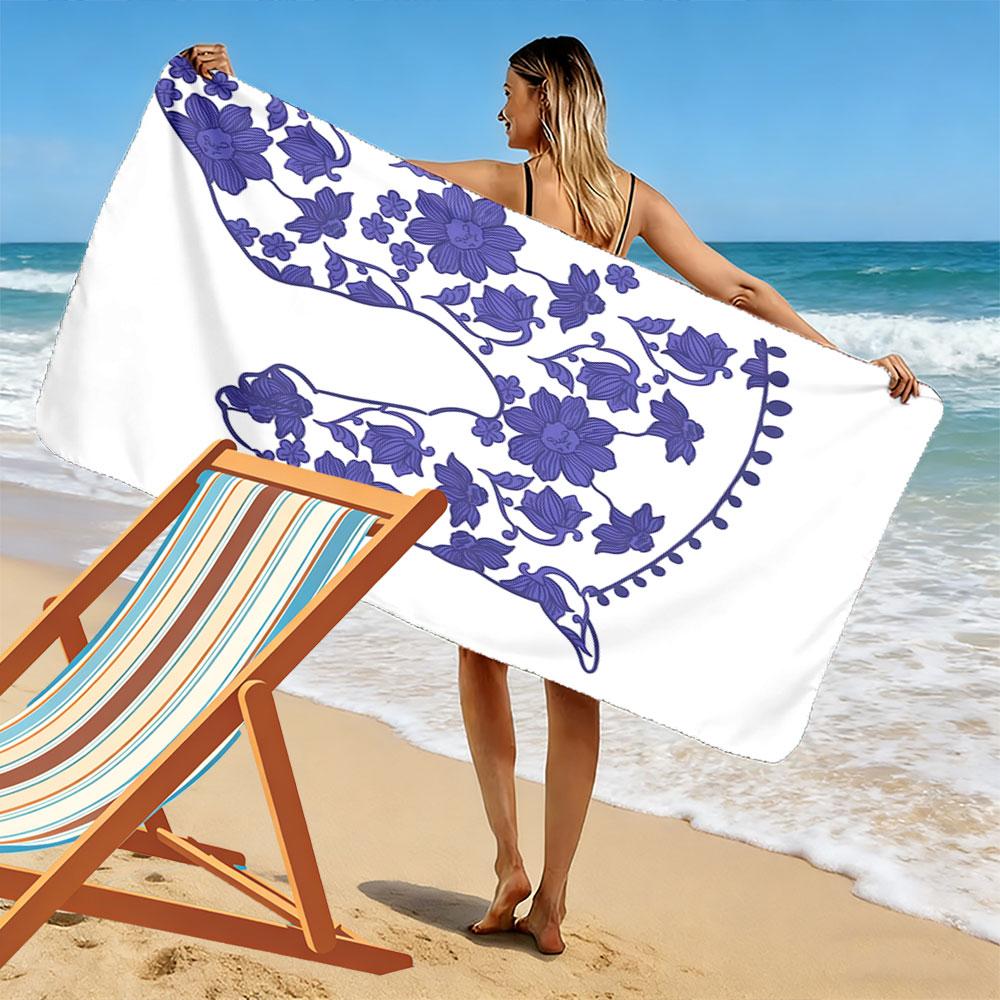 Floral elegance in silhouette Print beach towel, quick drying, suitable for travel, outdoor sports, jogging, the beach and swimming, gift