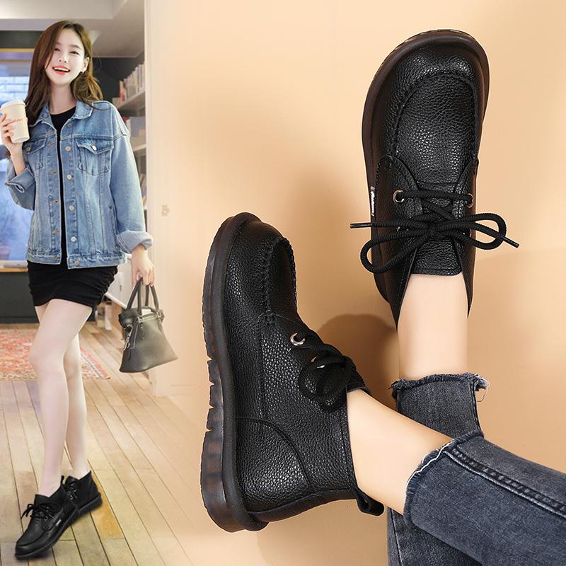 Женские зимние ботинки, оксфорды, ботинки на плоской подошве, дезерты, кожаные студенческие ботинки для девочек, мотоциклетные ботильоны