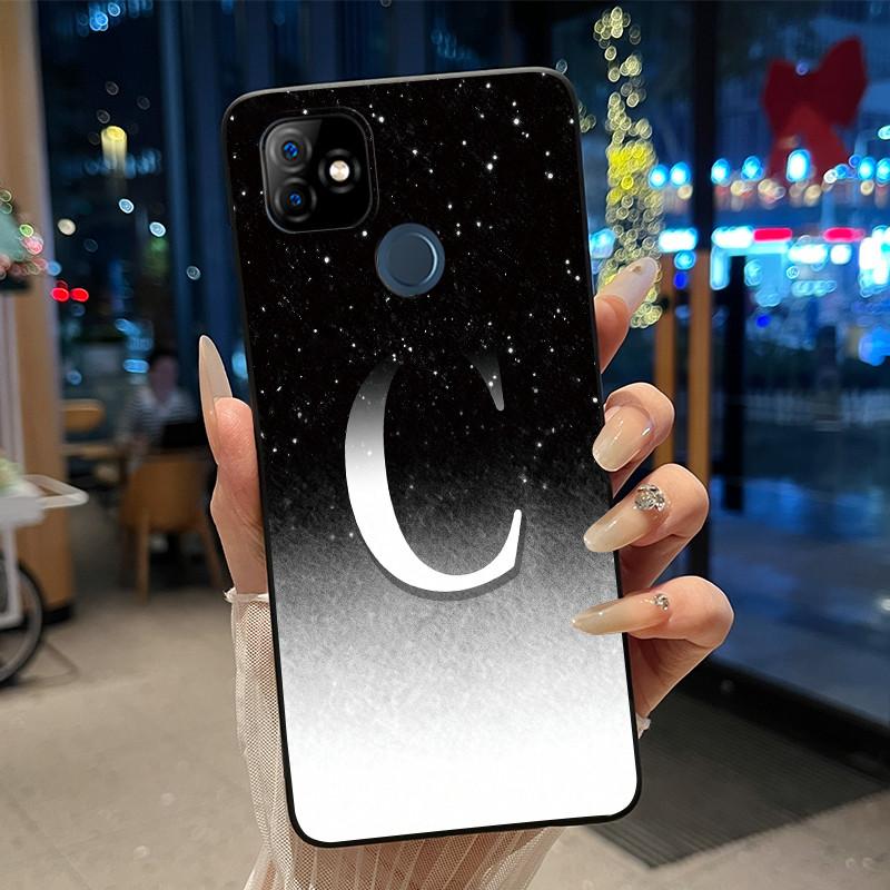 Phone Case For Itel P36 Play/Vision 1 Couple Soft Silicone Anti-scratch Black Shell Elegant Simple Letter Flower Pattern Casing