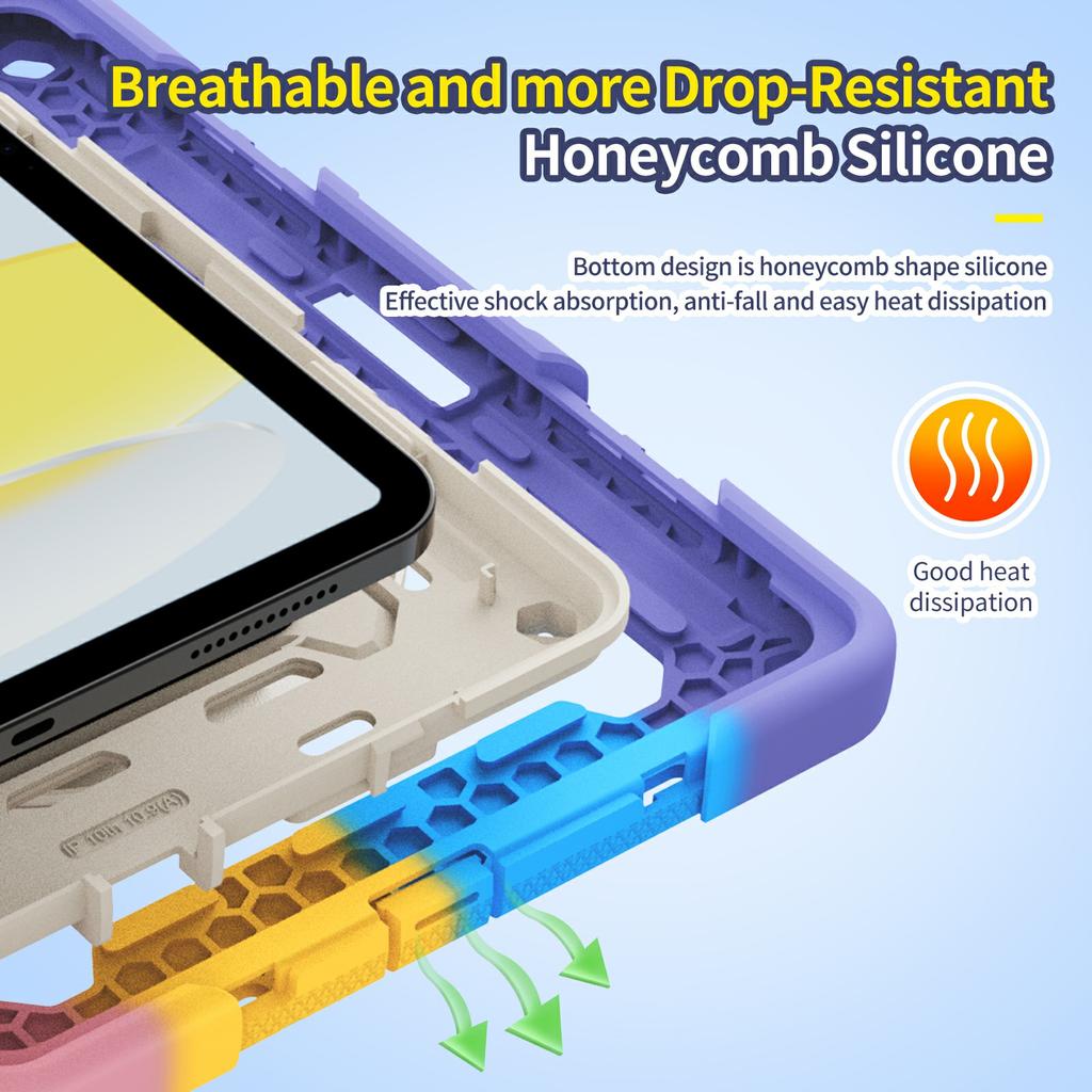 For iPad (2025)/iPad 10.9 (2022) Case Kickstand Hand Strap PC + Silicone Tablet Cover