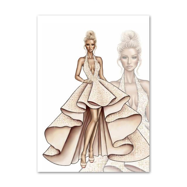 Современное модное платье для девочек, сумка, настенное искусство, скандинавская картина на холсте, домашние постеры, принты, настенные панно в Париже для декора гостиной