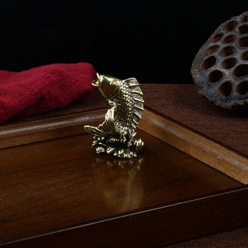 Латунная фигурка рыбки кои для дома, гостиной, офиса, чайного столика, чайный питомец, декор, ремесленное украшение