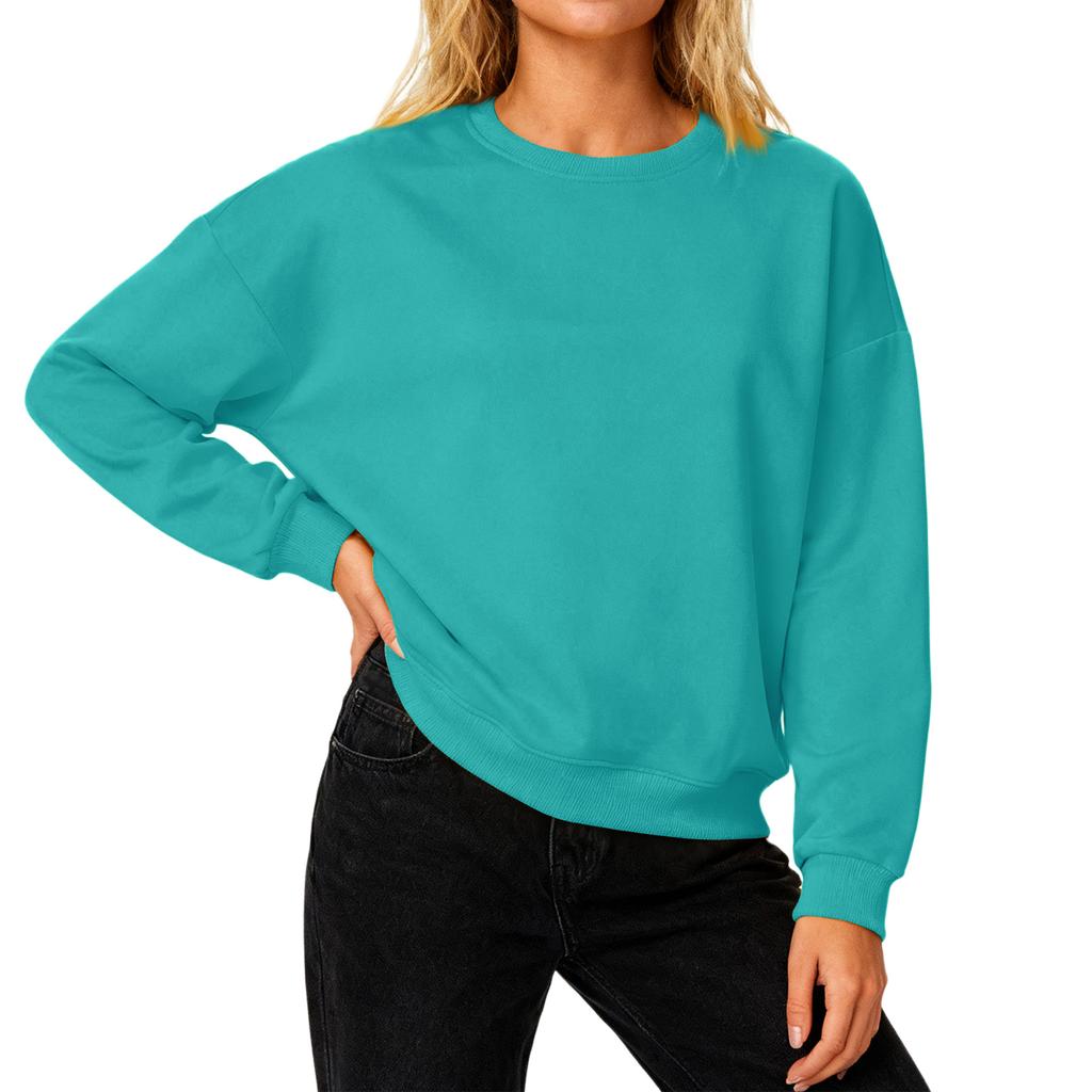 Женский свободный удобный повседневный и модный свитшот с круглым вырезом, рукавами с резьбой, однотонный, с длинными рукавами