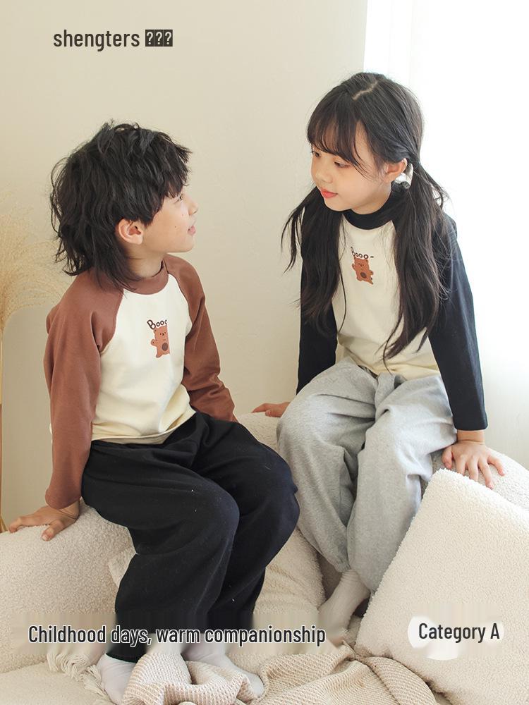 Shengte Shi Kids' Mid-Neck Cotton Thermal Top – Unisex Autumn/Winter Base Layer