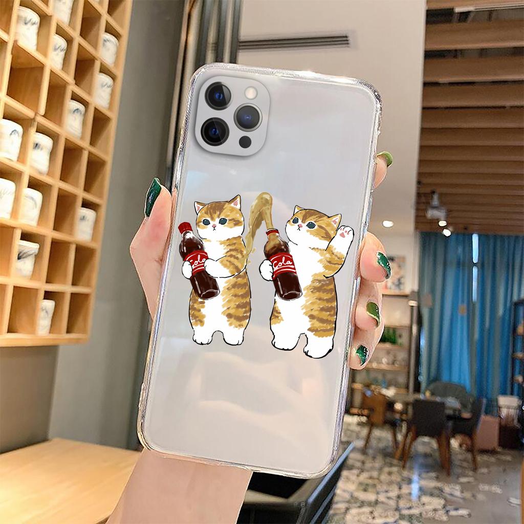 Чехол для телефона с забавным мультяшным котом для iPhone 11 12 Pro Max 13 XR XS X 8 7 SE 2020 Plus, прозрачный мягкий чехол из ТПУ с милым животным рисунком