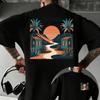 Vintage Djerba Tunisia T Shirt Cotton Palm Tree Sunset Town Graphic Print Vacation Casual Streetwear YK Unisexs and Womens Top