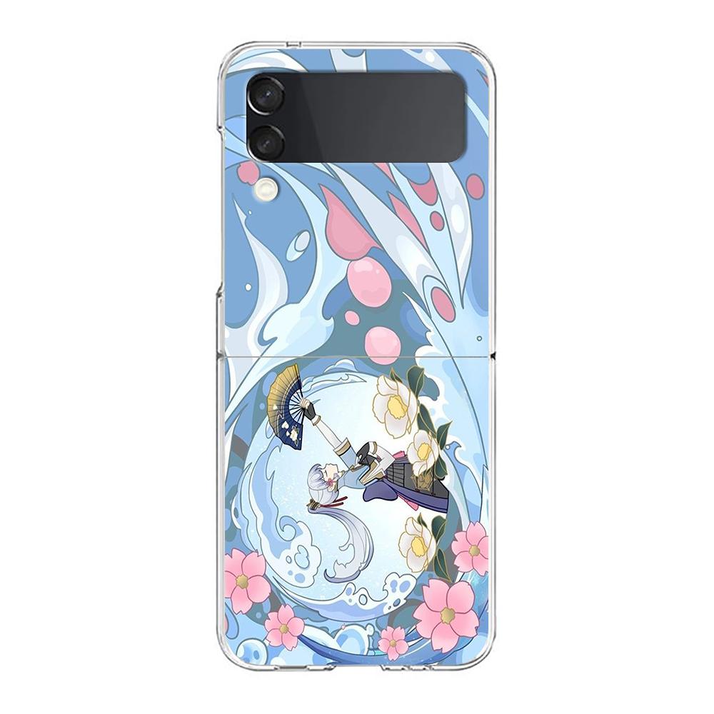 Genshin Impact Cartoon Logo For Samsung Galaxy Z Flip 3 4 5 Hard Folding Clear PC Phone Case For Samsung Z Flip3 Cover Bumper
