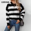 Women's Plus Size Knit Sweater Autumn and Winter Loose Pullover Stripe Color Blocking Twist Sweater
